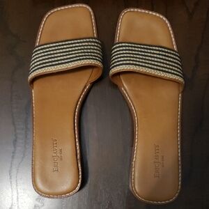 Eric Javits Tan and Black Striped Sandals